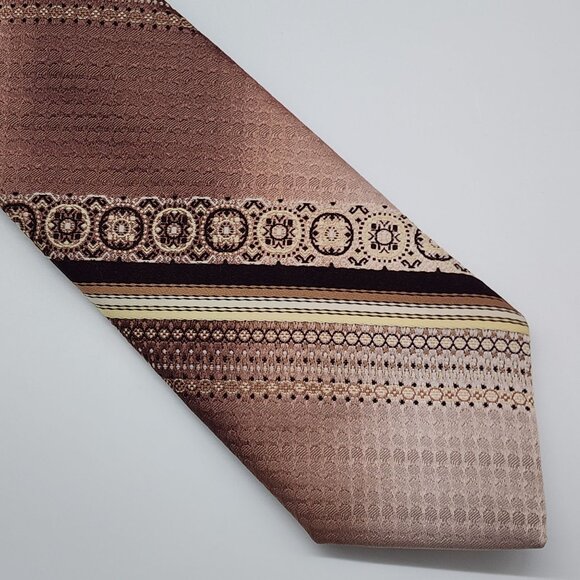 Lilly Dache Necktie Stripe Geometric Brown 3" W 54.5" L VTG Retro - Picture 2 of 6